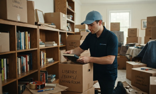 "A skilled moving crew efficiently wrapping and storing fragile items to ensure a breakage-free move."