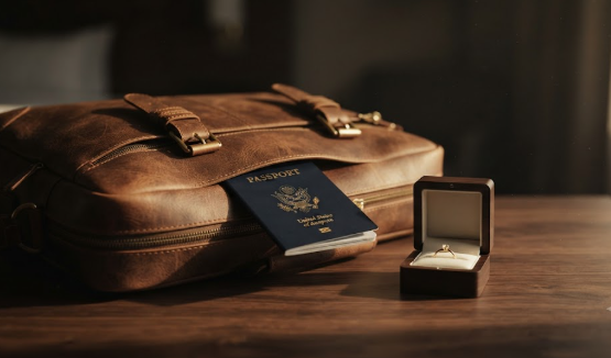 A small collection of essential personal valuables and fragile items set aside for safe keeping during the moving process."